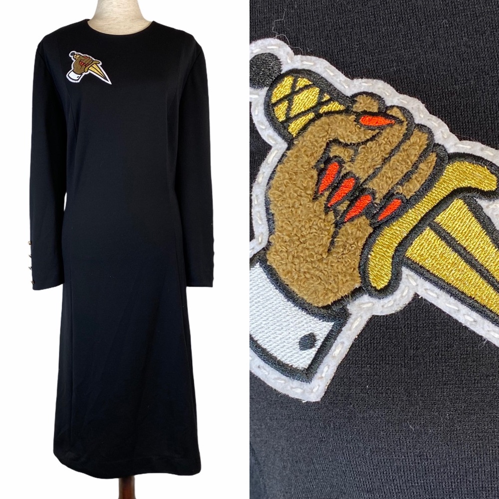 VINTAGE Dagger Patch Long Sleeve Black Dress